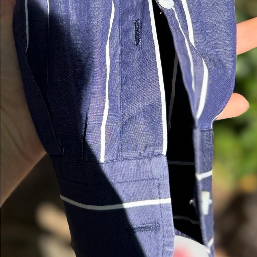 Ralph Lauren 100% Cotton Navy and White Striped Long-sleeve Dress Shirt 16.5 - Picture 5 of 7